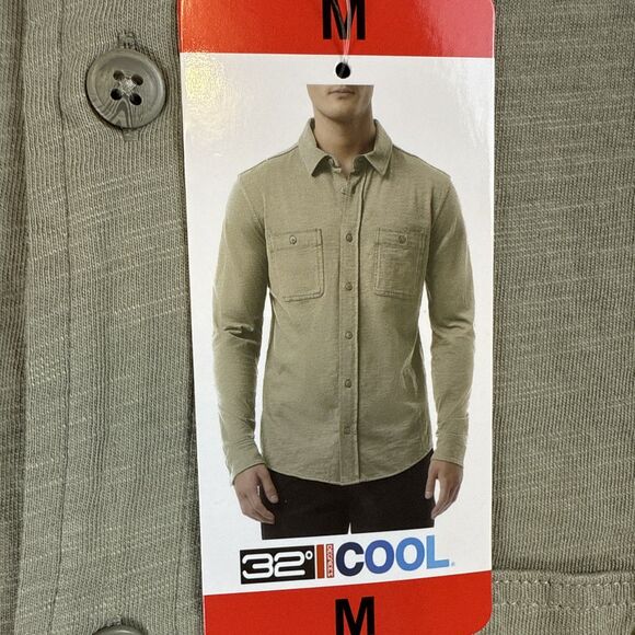 32 Degrees Cool Men's Green Button-Up Shirt Medium Long Sleeve Cotton NWT - Picture 3 of 8
